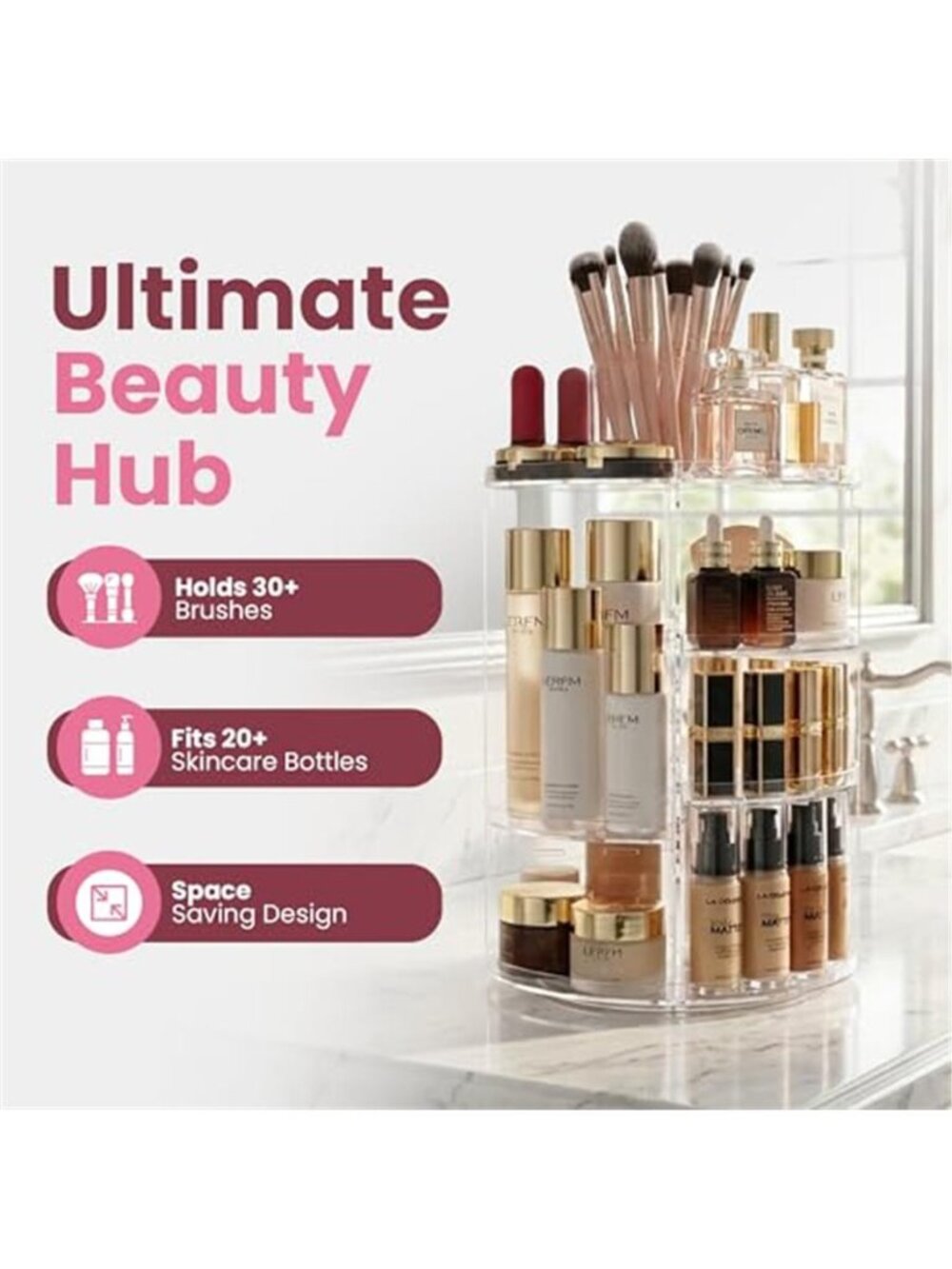 Rotating Makeup Organizer Countertop - Picture 2 of 7